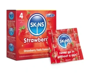 سكينز واقي ذكري بنكهة الفراوله 4حبه