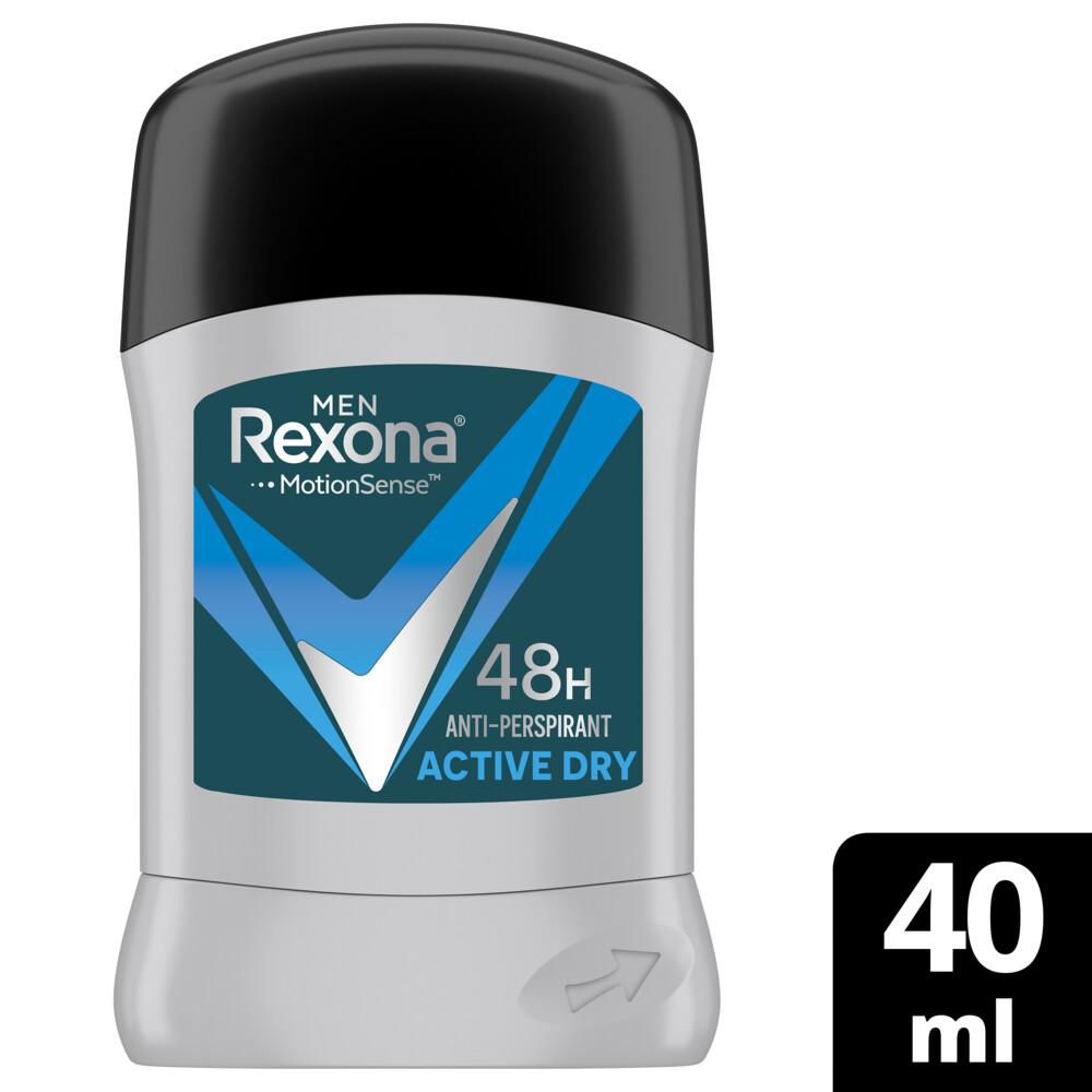 REXONA  مزيل عرق ستيك مضاد التعرق للرجال من ريكسونا، حماية ٤٨ ساعة من العرق والروائح، أكتيف دراي، انتعاش يدوم طويلاً، ٤٠ غرام