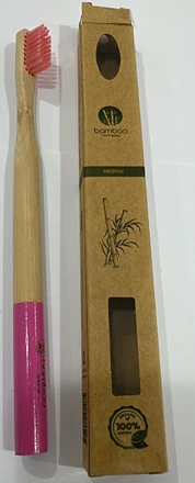 بامبو فرشاة أسنان وردي متوسطة