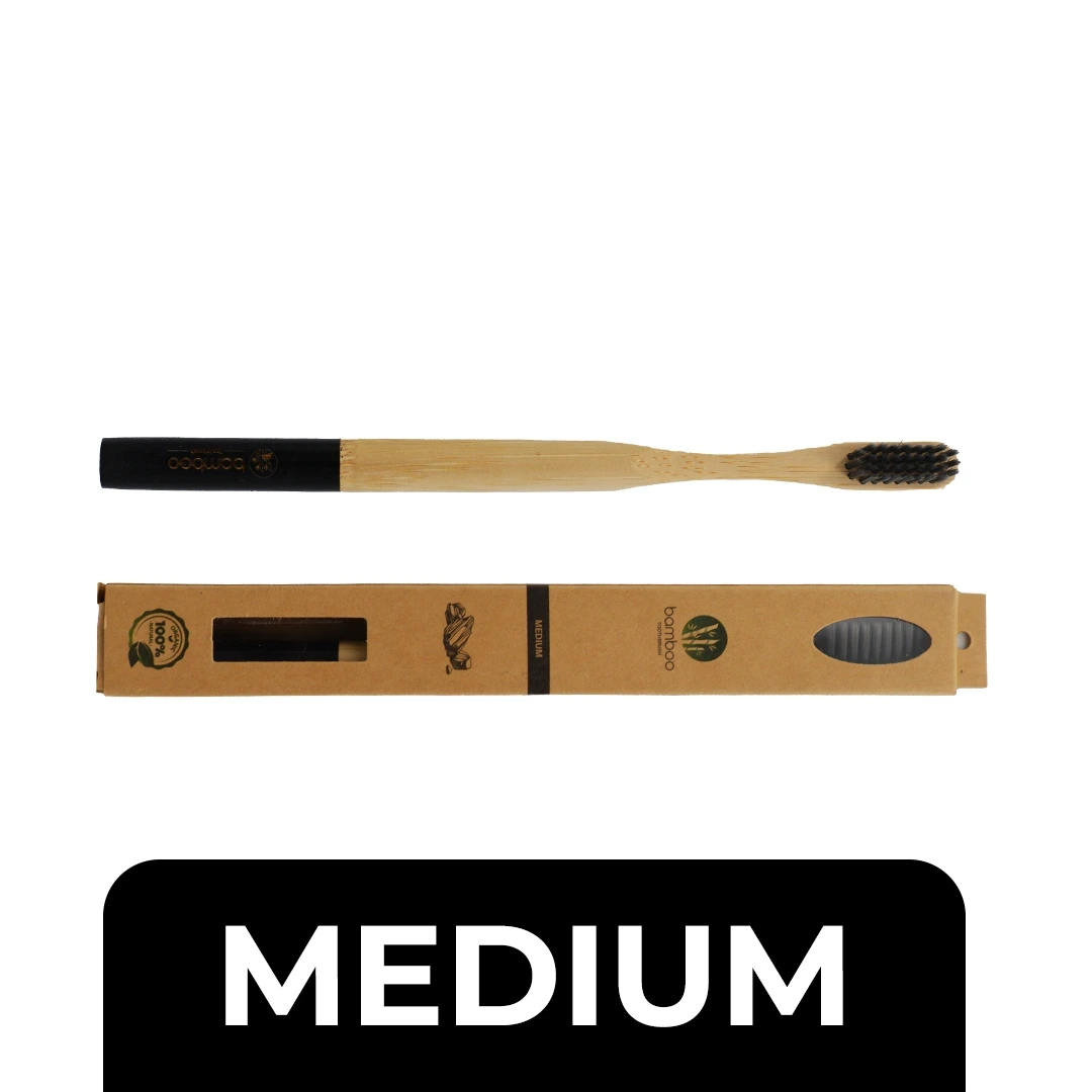 بامبو فرشاة أسنان بالفحم أسود متوسطة