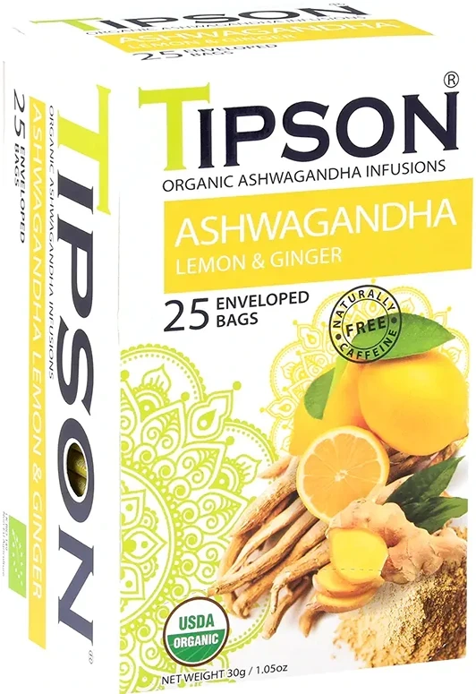 شاي أعشاب تيبسون أشوجندا ليمون وزنجبيل 25 مغلف